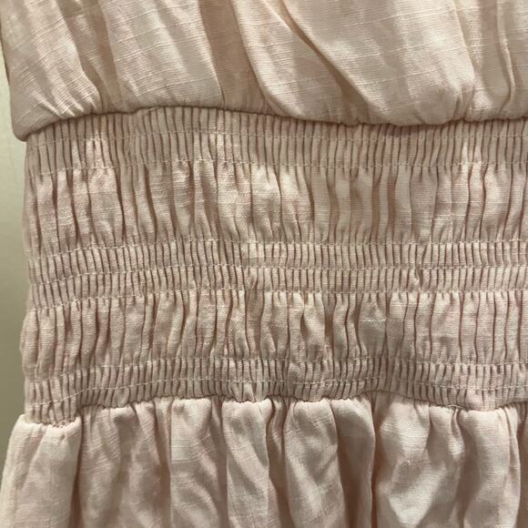 Nine West Smocked Pink Delicate Patterned Puff Sleeve Peasant Mini Dress - Good - Picture 3 of 9